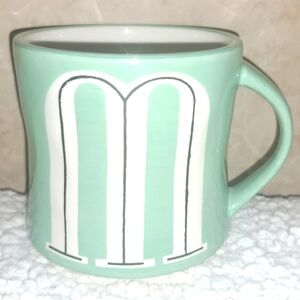 Anthropologie Mug Letter M Initial Coffee Tea Teal Mint Green Hand Paited